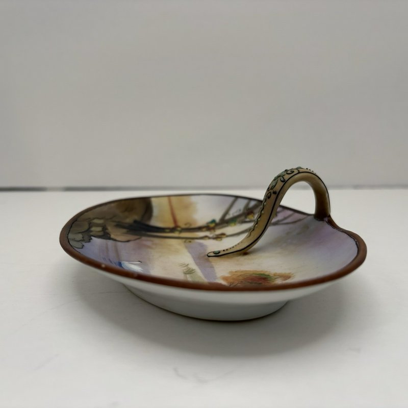 Antique Nippon Hand Painted Oval Candy Dish Swan Landscape 1900s