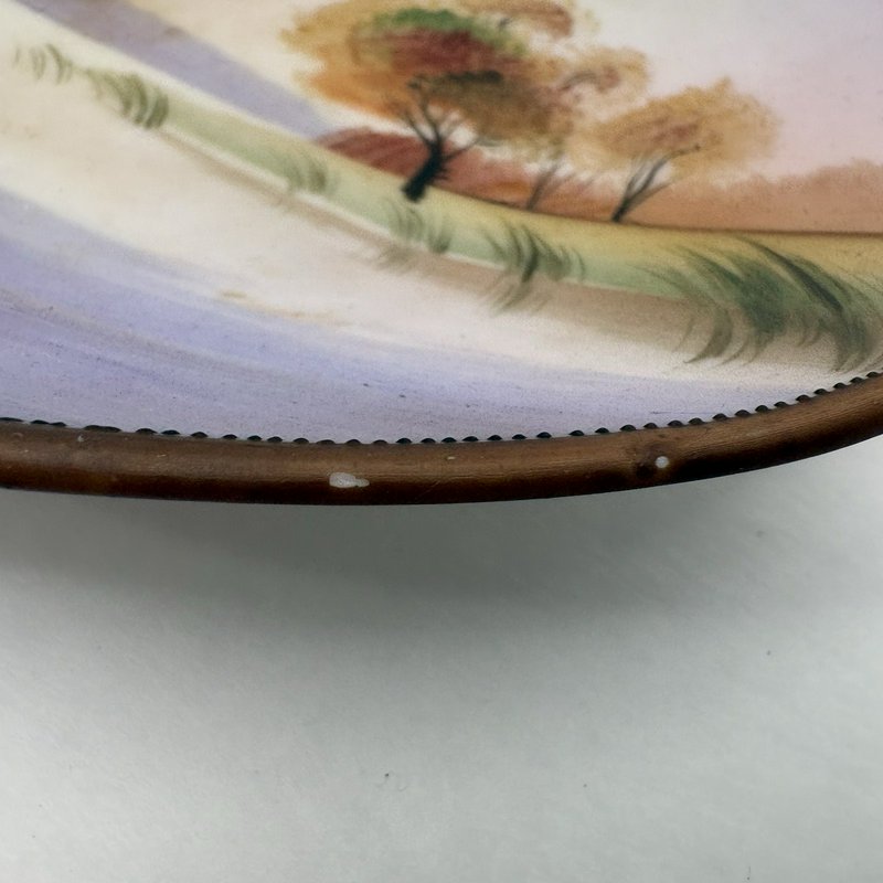 Antique Nippon Hand Painted Oval Candy Dish Swan Landscape 1900s
