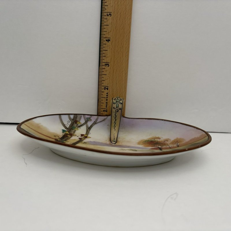 Antique Nippon Hand Painted Oval Candy Dish Swan Landscape 1900s