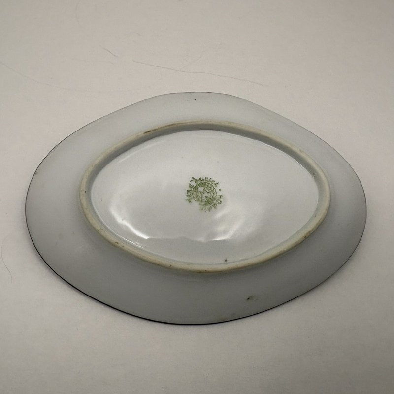 Antique Nippon Hand Painted Oval Candy Dish Swan Landscape 1900s