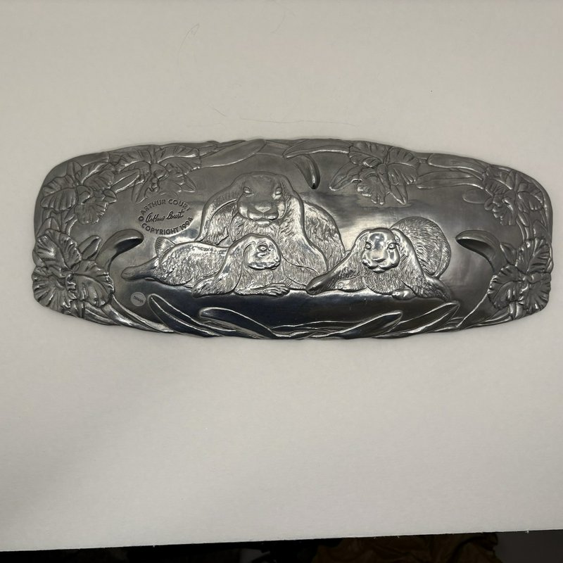 Arthur Court Bunny Family Tray 1994 Aluminum Easter Spring 15”