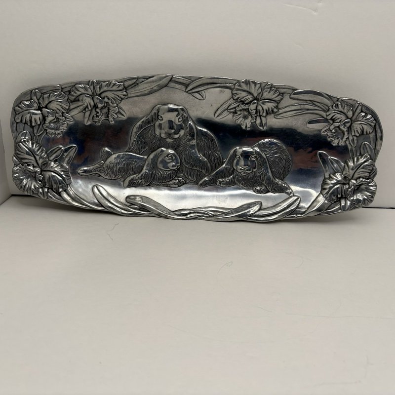 Arthur Court Bunny Family Tray 1994 Aluminum Easter Spring 15”