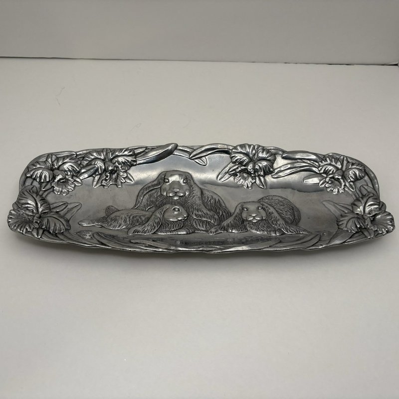 Arthur Court Bunny Family Tray 1994 Aluminum Easter Spring 15”