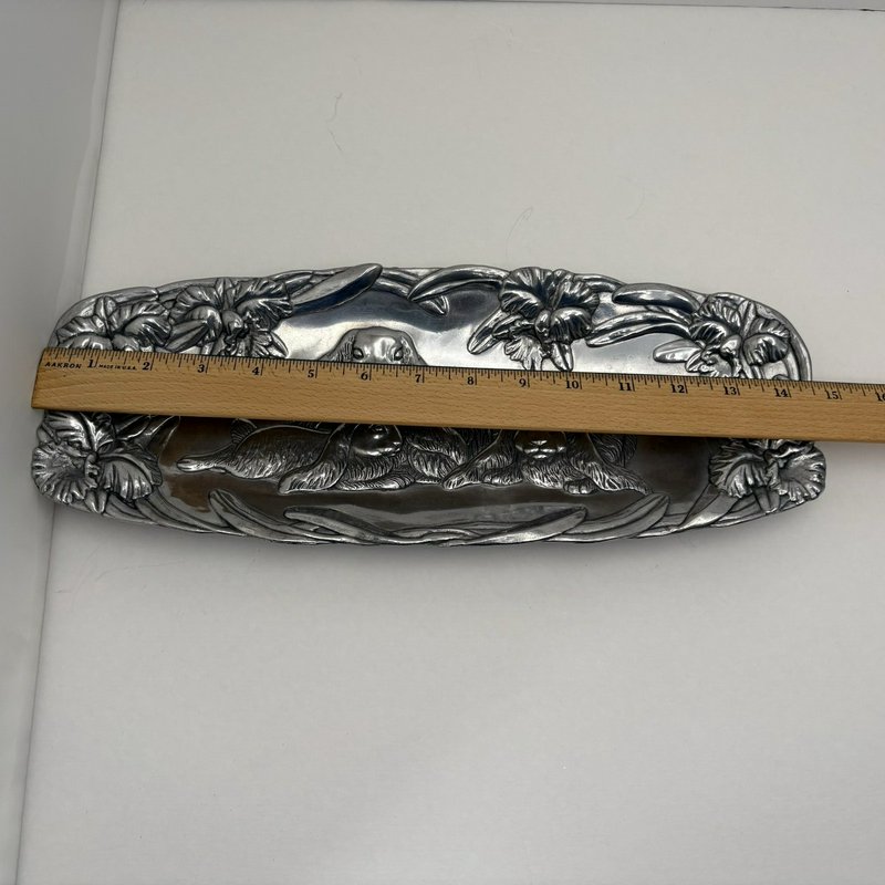 Arthur Court Bunny Family Tray 1994 Aluminum Easter Spring 15”