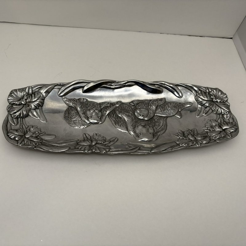 Arthur Court Bunny Family Tray 1994 Aluminum Easter Spring 15”