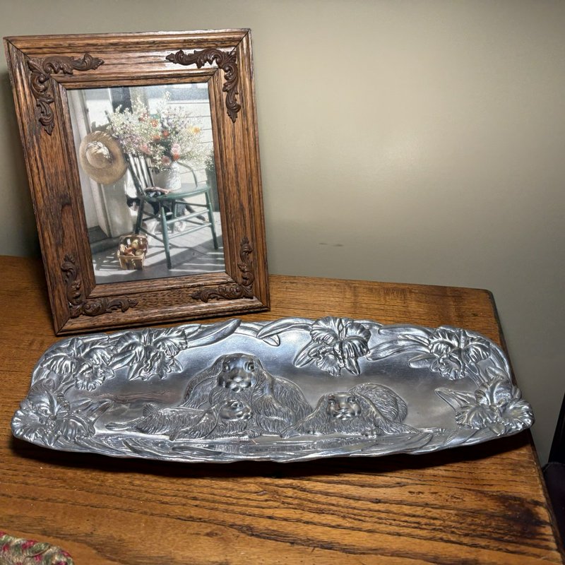 Arthur Court Bunny Family Tray 1994 Aluminum Easter Spring 15”