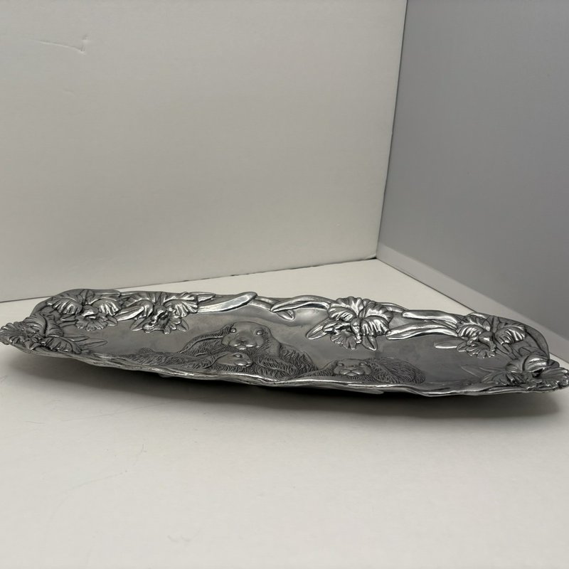 Arthur Court Bunny Family Tray 1994 Aluminum Easter Spring 15”