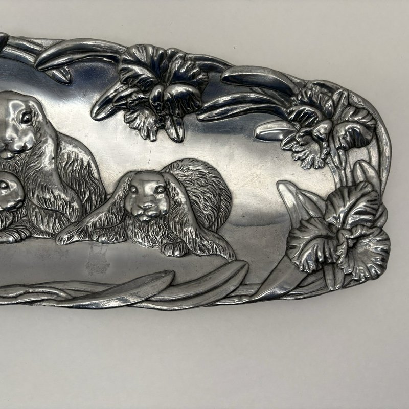 Arthur Court Bunny Family Tray 1994 Aluminum Easter Spring 15”