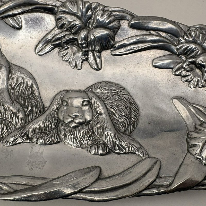 Arthur Court Bunny Family Tray 1994 Aluminum Easter Spring 15”