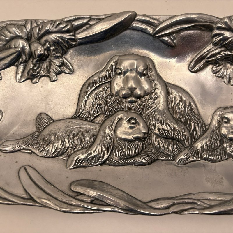 Arthur Court Bunny Family Tray 1994 Aluminum Easter Spring 15”