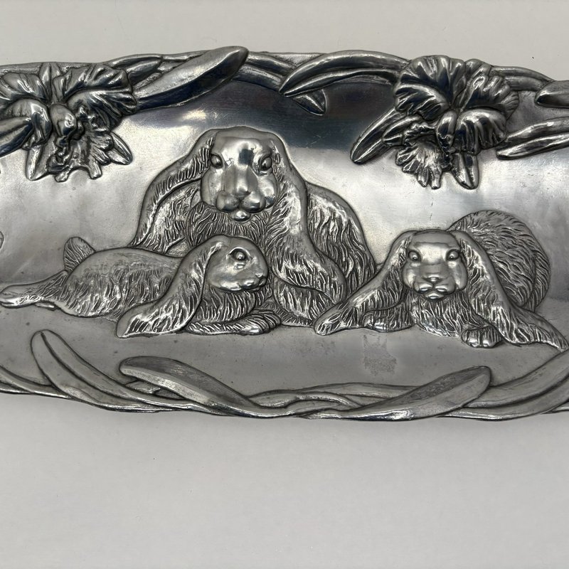 Arthur Court Bunny Family Tray 1994 Aluminum Easter Spring 15”