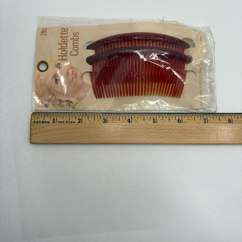 Vintage Holdette Combs NOS Brown Amber Lucite Sealed Card USA