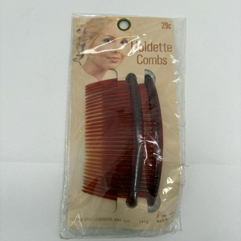 Vintage Holdette Combs NOS Brown Amber Lucite Sealed Card USA