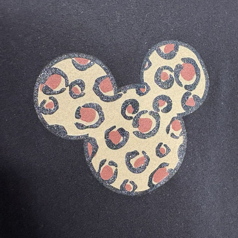 Walt Disney World Black T Shirt Leopard Mickey Head Women’s Size S