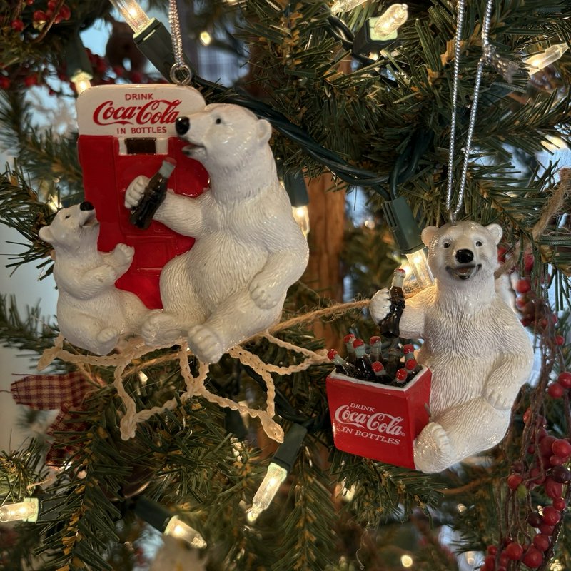 1995 Coca Cola Polar Bear Tapestry Throw + Ornaments Plush