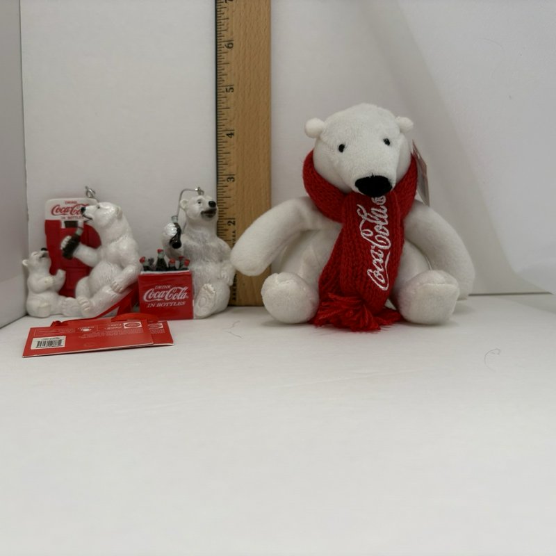 1995 Coca Cola Polar Bear Tapestry Throw + Ornaments Plush