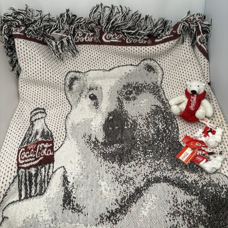 1995 Coca Cola Polar Bear Tapestry Throw + Ornaments Plush