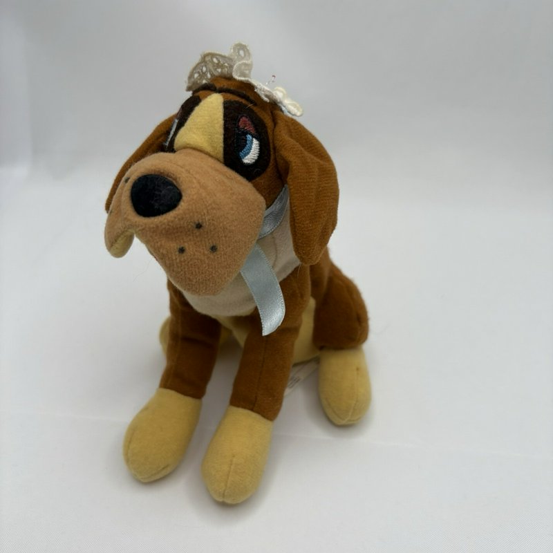 Disney Peter Pan Nana Plush Dog 6” Stuffed Animal Lace Cap Blue Ribbon