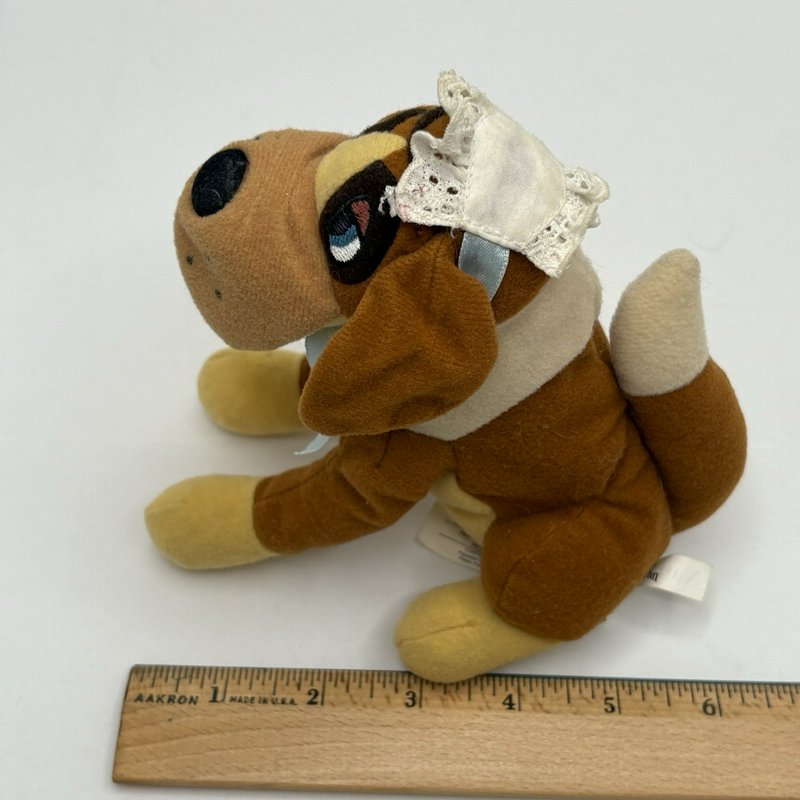 Disney Peter Pan Nana Plush Dog 6” Stuffed Animal Lace Cap Blue Ribbon