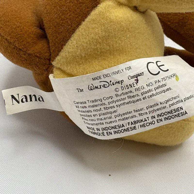Disney Peter Pan Nana Plush Dog 6” Stuffed Animal Lace Cap Blue Ribbon