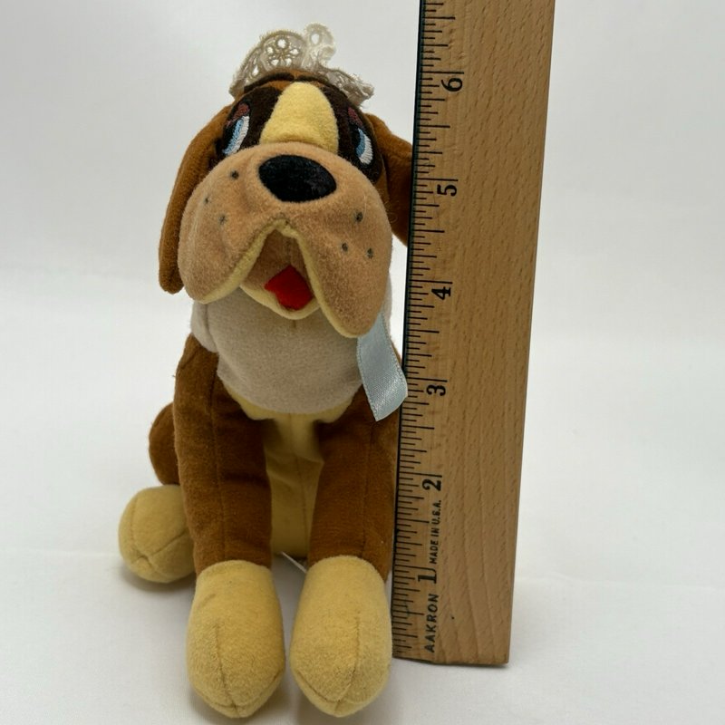 Disney Peter Pan Nana Plush Dog 6” Stuffed Animal Lace Cap Blue Ribbon