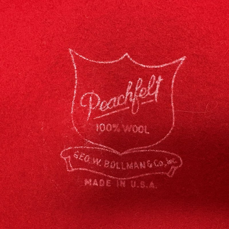 Vintage Peachfelt Red Wool Hat Black Bow Veil USA Geo. W. Bollman