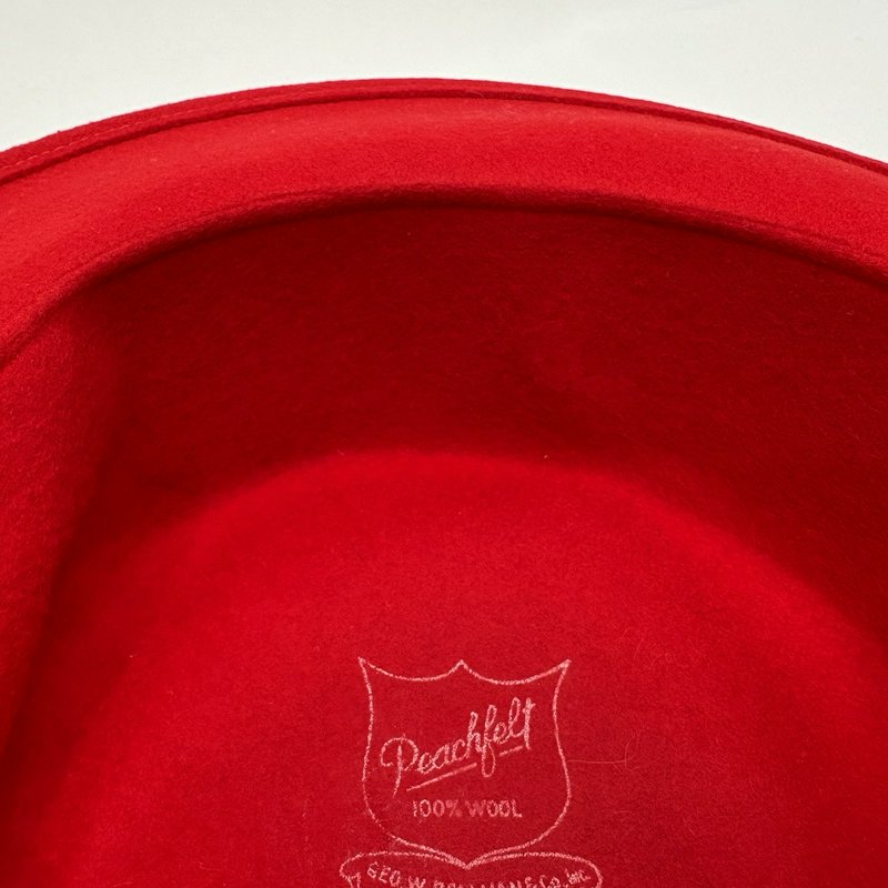 Vintage Peachfelt Red Wool Hat Black Bow Veil USA Geo. W. Bollman