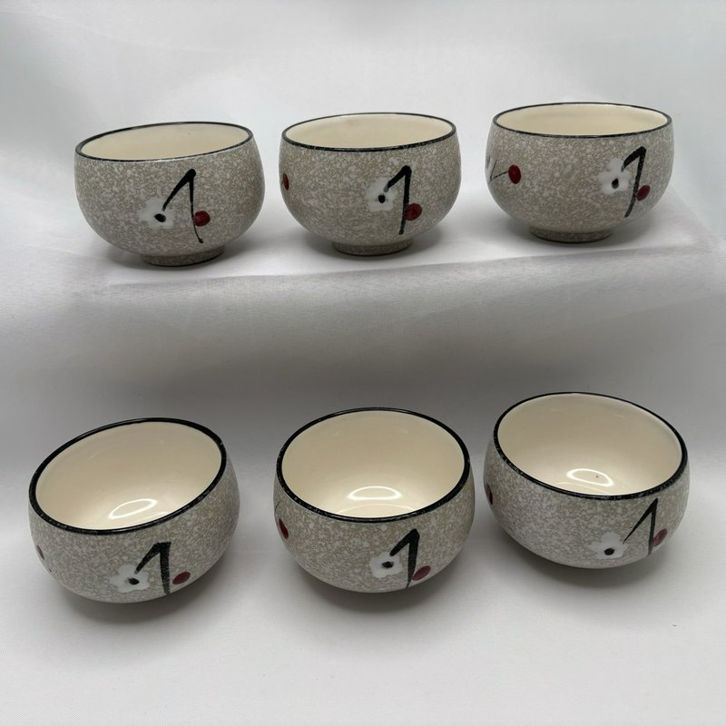 Vintage Japan Stoneware Tea Cups Set 6 Red Floral MCM 3.25”