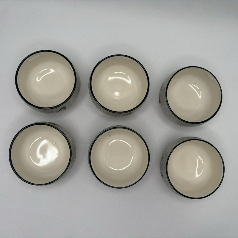Vintage Japan Stoneware Tea Cups Set 6 Red Floral MCM 3.25”