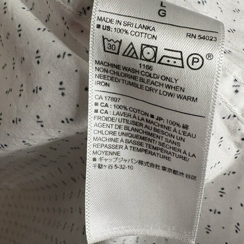 Banana Republic L Organic Cotton Untucked Fit Shirt White Micro Print