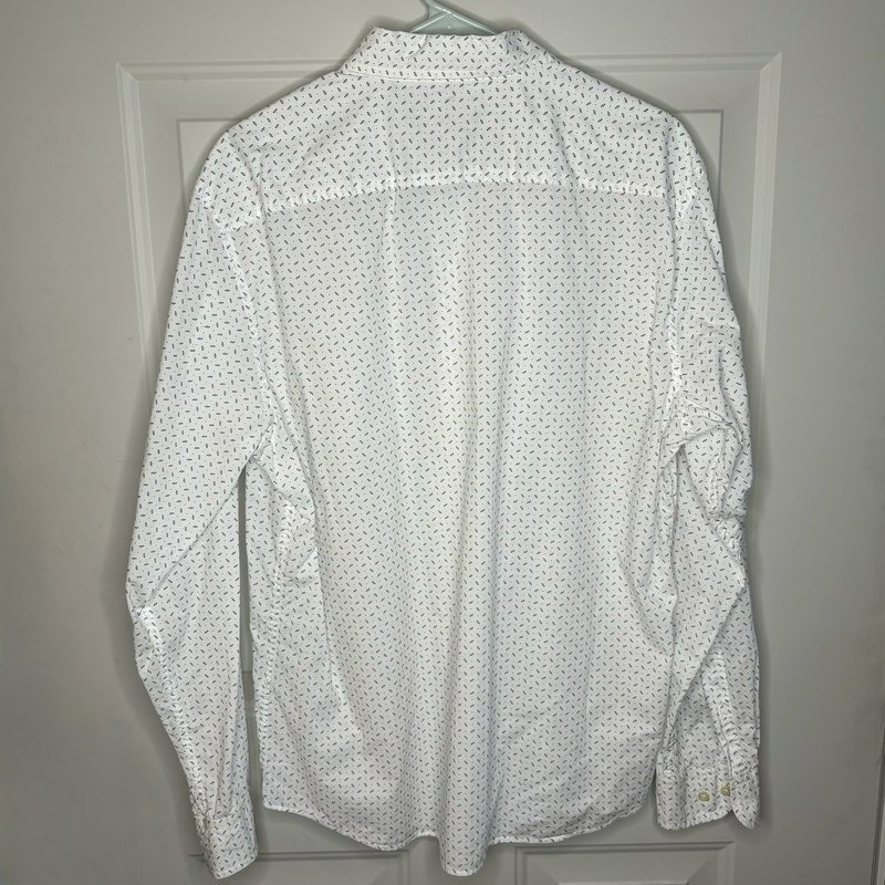 Banana Republic L Organic Cotton Untucked Fit Shirt White Micro Print