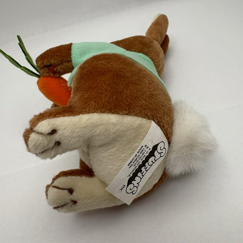 Vintage 1998 Stuffins Bunny Plush w Carrot Green Jacket 7”