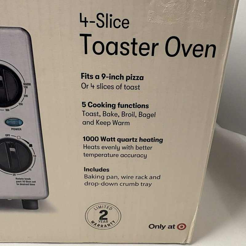 KitchenSmith Bella 4 Slice Toaster Oven TM112-A Auto Shut Off New