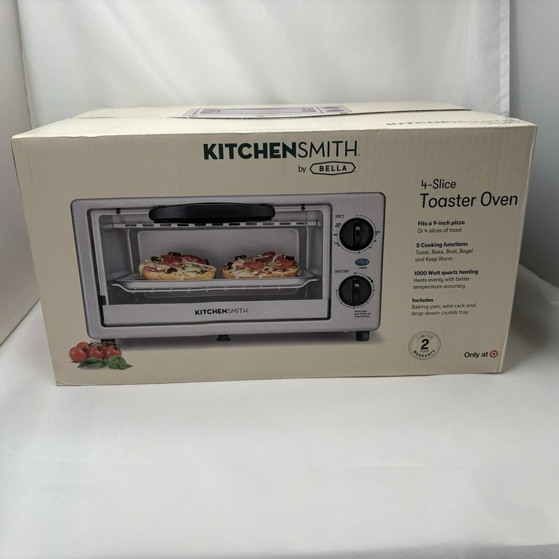 KitchenSmith Bella 4 Slice Toaster Oven TM112-A Auto Shut Off New