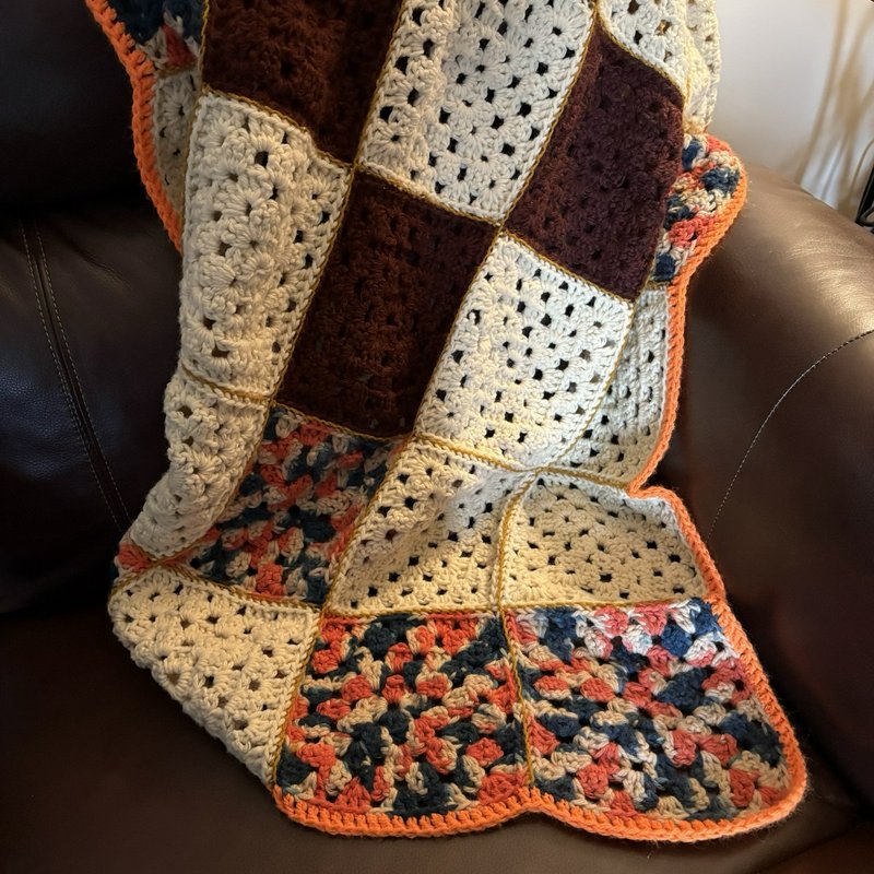 Vintage Crochet Granny Square Afghan 52x38 Boho Cottagecore Throw