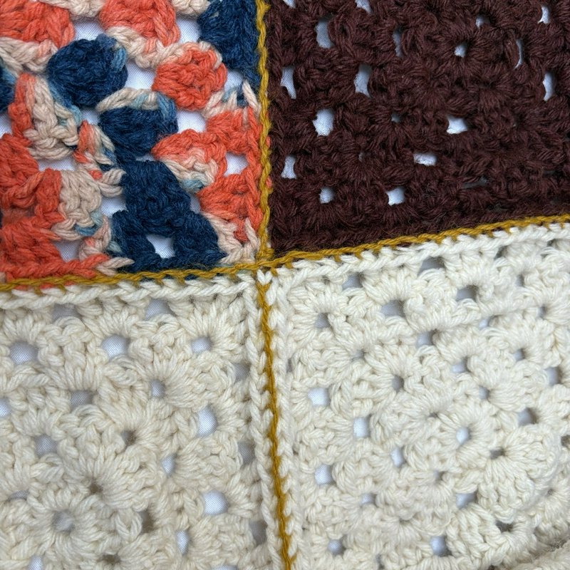 Vintage Crochet Granny Square Afghan 52x38 Boho Cottagecore Throw