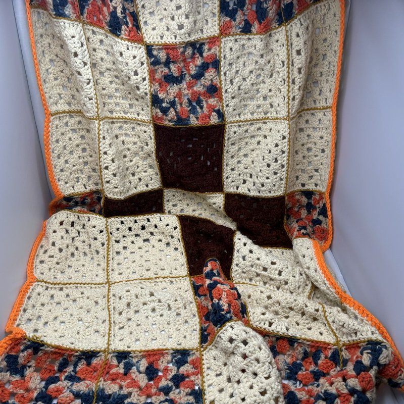 Vintage Crochet Granny Square Afghan 52x38 Boho Cottagecore Throw