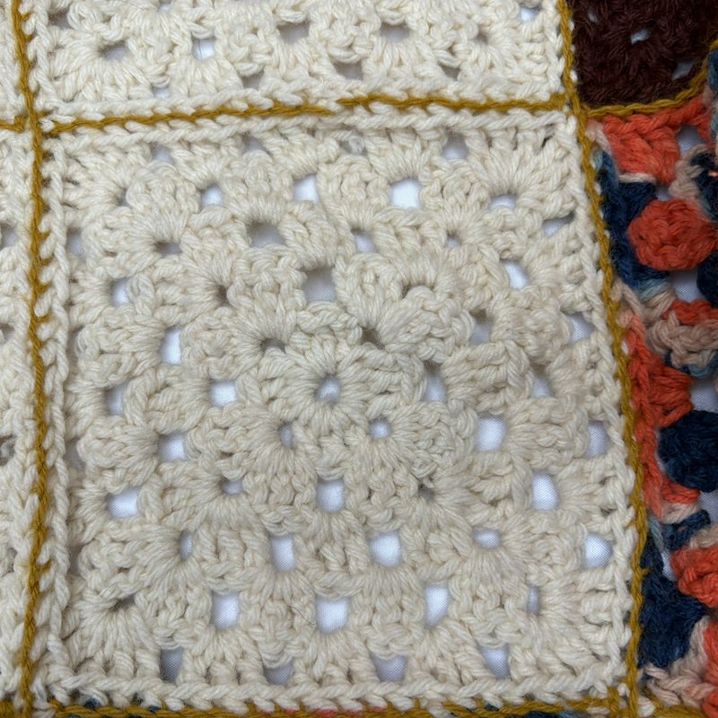 Vintage Crochet Granny Square Afghan 52x38 Boho Cottagecore Throw