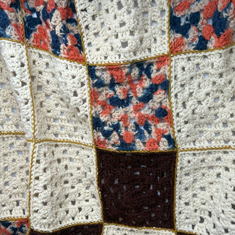 Vintage Crochet Granny Square Afghan 52x38 Boho Cottagecore Throw