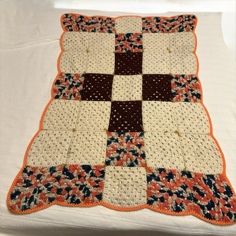 Vintage Crochet Granny Square Afghan 52x38 Boho Cottagecore Throw
