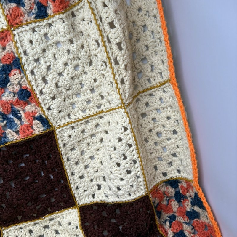 Vintage Crochet Granny Square Afghan 52x38 Boho Cottagecore Throw