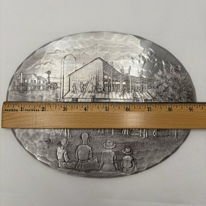 Wendell August Forge Amish Barn Raising Aluminum Trivet 9x7 Cork Back