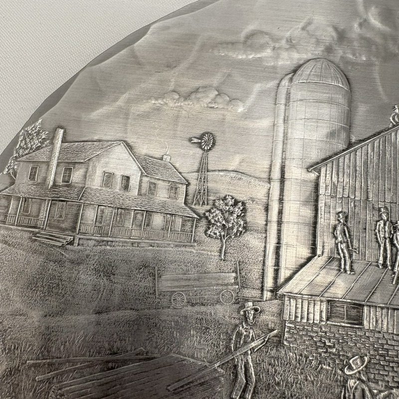 Wendell August Forge Amish Barn Raising Aluminum Trivet 9x7 Cork Back