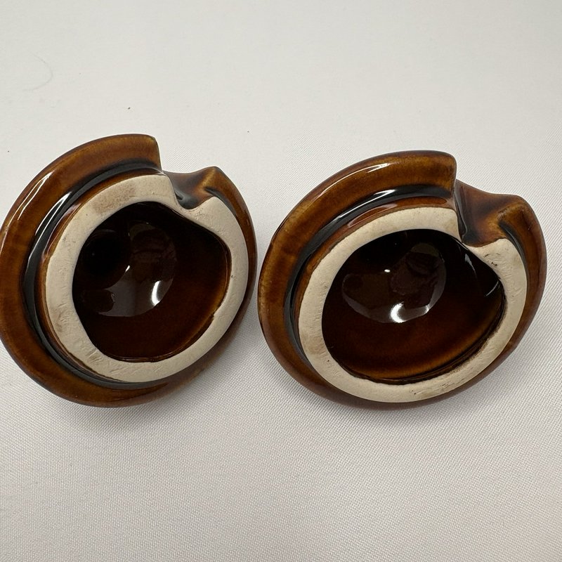 Vtg Taiwan Brown Drip Jam Marmalade Condiment Jar Stoneware Set w/Lids & Spoons