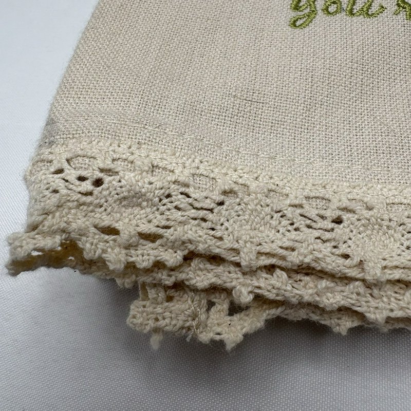 Park Designs Embroidered Kitchen Towel "Smile" Quote Floral Lace Trim Cotton