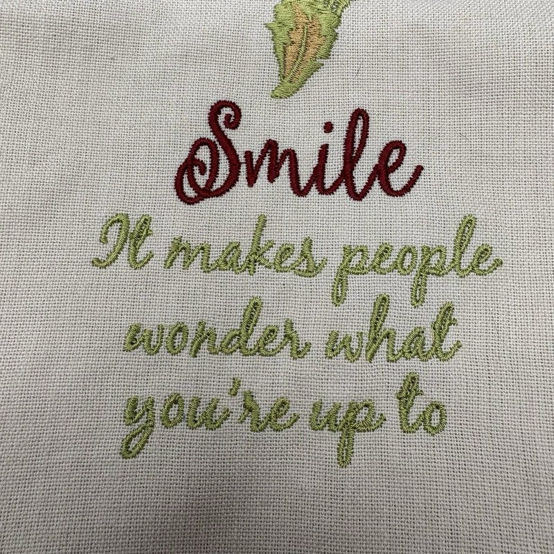 Park Designs Embroidered Kitchen Towel "Smile" Quote Floral Lace Trim Cotton