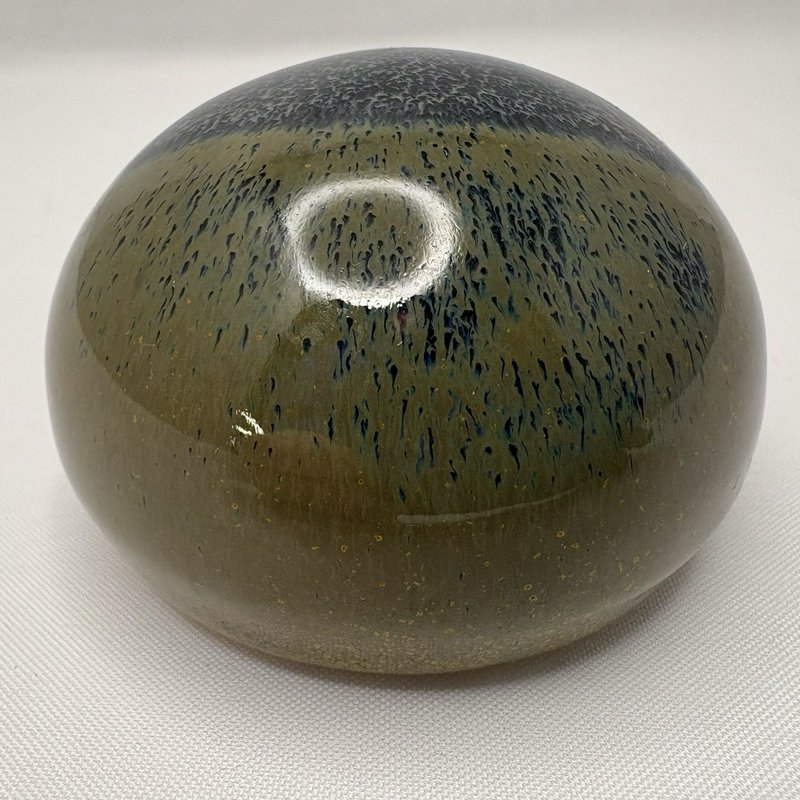 Studio Art Pottery Paperweight Blue Green Drip Glaze Round Desk Decor 3"