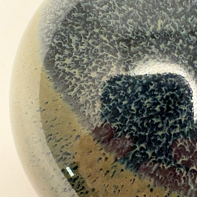 Studio Art Pottery Paperweight Blue Green Drip Glaze Round Desk Decor 3"