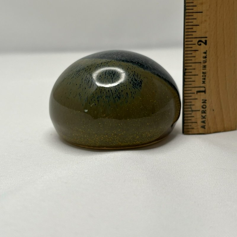 Studio Art Pottery Paperweight Blue Green Drip Glaze Round Desk Decor 3"