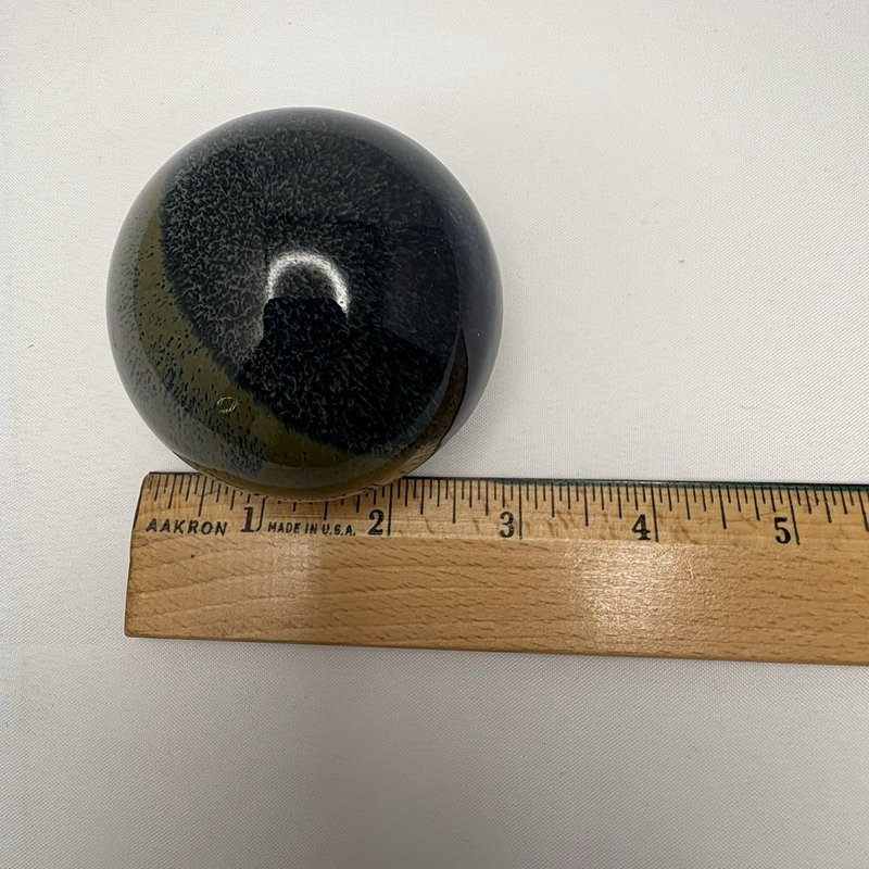 Studio Art Pottery Paperweight Blue Green Drip Glaze Round Desk Decor 3"